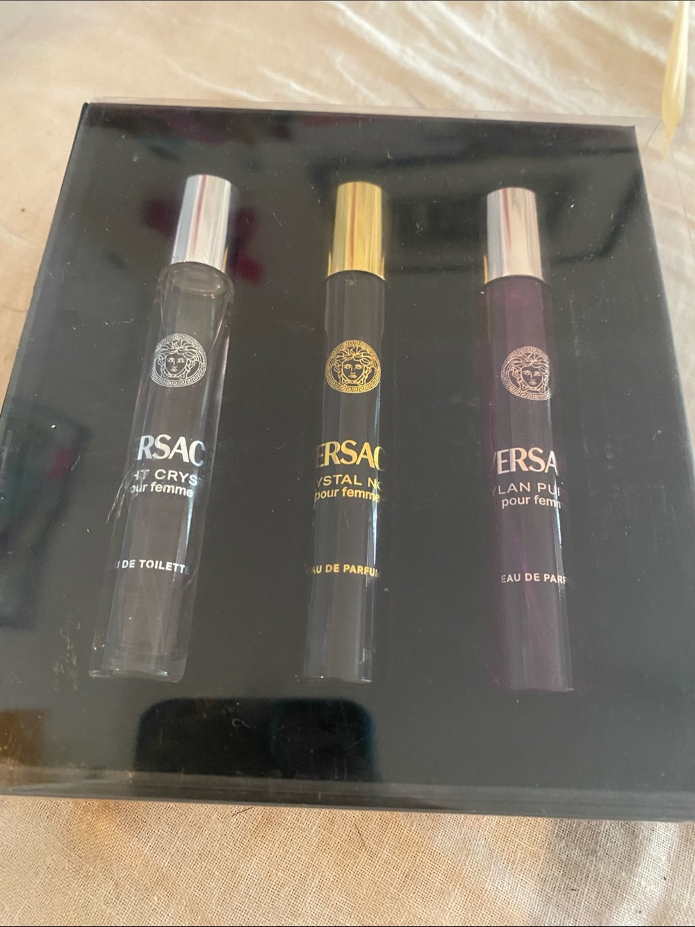 Versace Mini Rollerball Trio in Black, Gold, Purple